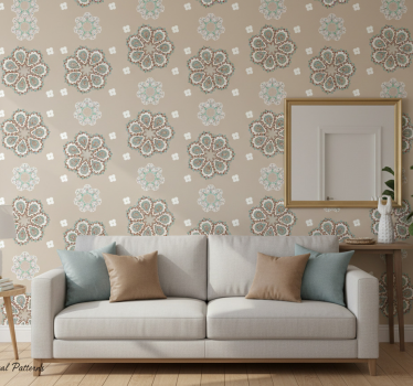 Tapeta do salonu w eleganckie kwiatowe wzory - TenStickers