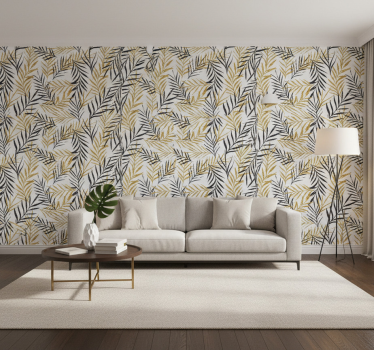 Tapeta do salonu z eleganckim wzorem liści jungle - TenStickers