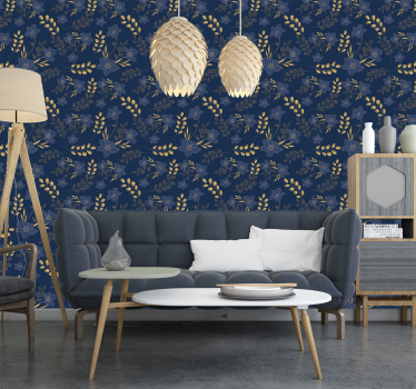 Tapeta do salonu wzór złotych kwiatów - TenStickers
