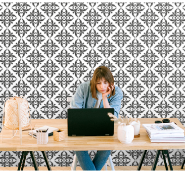 Tapeta do biura elegancki czarny kwiatowy - TenStickers