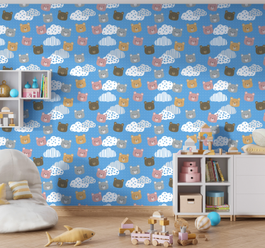 Tapeta koty wzór chmury niedźwiedzia - TenStickers