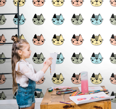 Tapeta koty rysunkowe kocie twarze - TenStickers