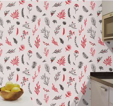 Tapeta do kuchni z różowymi roślinnymi motywami - TenStickers