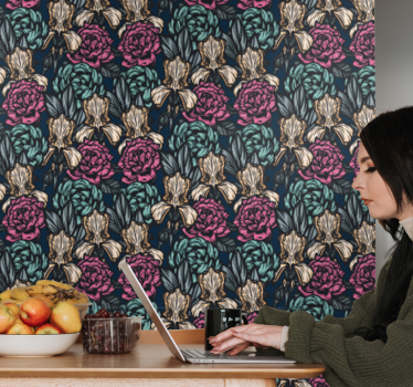 Tapeta kwiaty elegancki gobelin kwiatowy - TenStickers