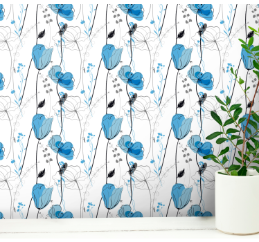 Tapeta kwiaty niebieska kwiatowa elegancja - TenStickers