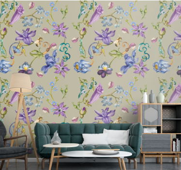 Tapeta kwiaty projekt fantazyjny kwiatowy - TenStickers