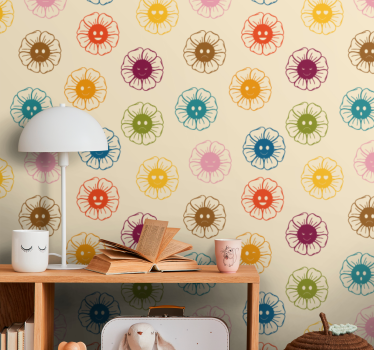 Tapeta kwiaty radosne wzory kwiatowe - TenStickers