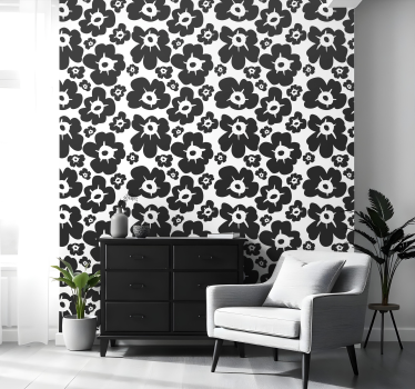 Tapeta kwiaty w czarne maki - TenStickers