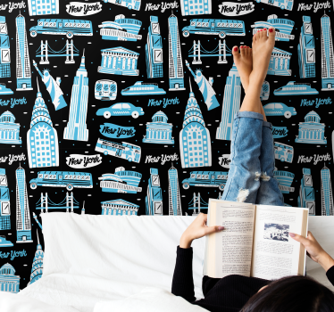 Tapeta Nowy Jork kolaż ikon miejskich - TenStickers