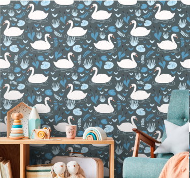 Tapeta ptaki motyw jeziora łabędziego - TenStickers