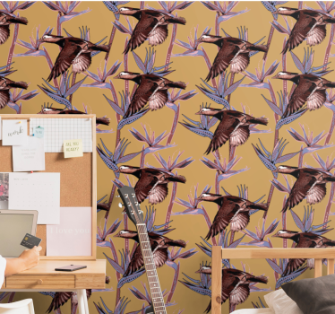 Tapeta ptaki w tropikalny wzór z flokowania - TenStickers