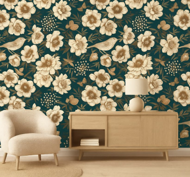 Tapeta ptaki w stylu vintage botaniki chinoiserie - TenStickers
