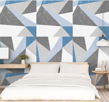 Tapeta salon Szary i niebieski trójkąt geometryczny wzór - TenStickers