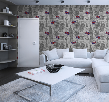 Nowoczesna tapeta do salonu w symbole Wielkiej Brytanii - TenStickers