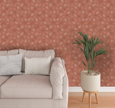 Tapeta do salonu terracotta wzór liści - TenStickers