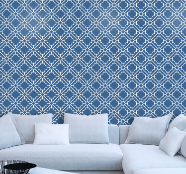Tapeta w kwadraty Geometryczna krata biała/granatowa - TenStickers
