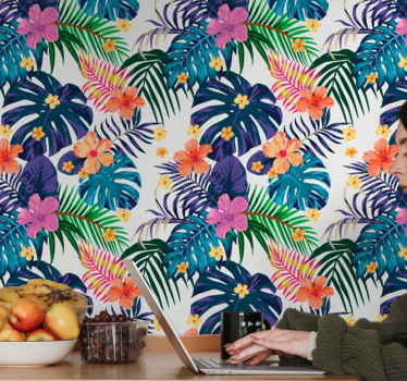 Tapeta w kwiaty Hawajskie kolorowe kwiaty - TenStickers