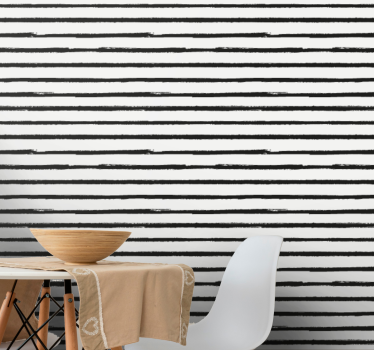 Tapeta do salonu poziomy wzór minimalistyczne czarne paski - TenStickers