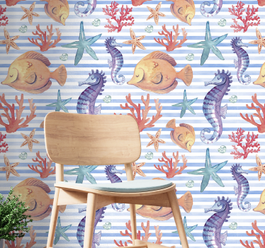 Tapeta ryby wzór fauny oceanicznej - TenStickers