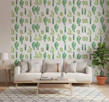 Tapeta do salonu w zielony wzór kaktusów - TenStickers