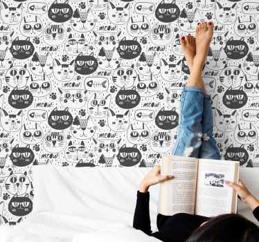 Tapeta ze zwierzętami Czarno-białe koty - TenStickers