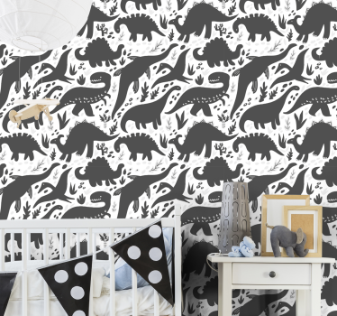 Tapeta ze zwierzętami Czarny wzór dinozaura - TenStickers