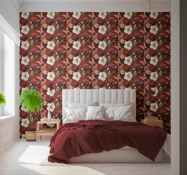 Tapeta ze zwierzętami Elegancki czerwony kwiatowy - TenStickers
