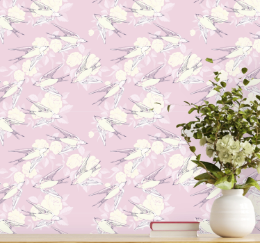 Tapeta ze zwierzętami Małe różowe ptaki w stylu vintage - TenStickers