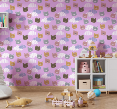Tapeta ze zwierzętami Niedźwiedź uśmiech na różowo - TenStickers