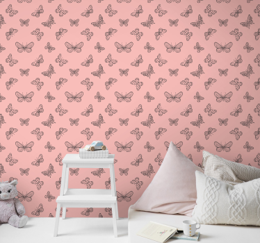 Tapeta ze zwierzętami Tapeta czarno-różowe motyle - TenStickers