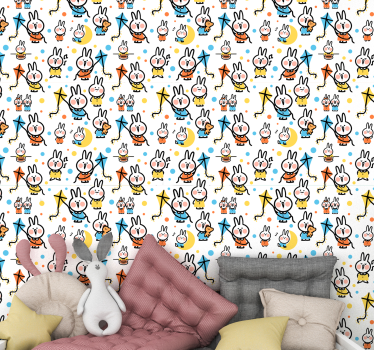 Tapeta zwierzęta króliczki z latawcami - TenStickers