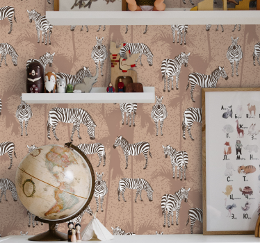 Tapeta do sypialni w zwierzęta Zebra i palmy brązowe - TenStickers