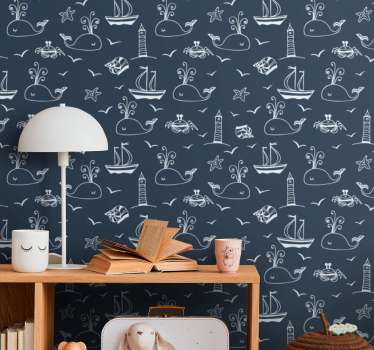 Tapeta ryby z morską sceną z wielorybem - TenStickers