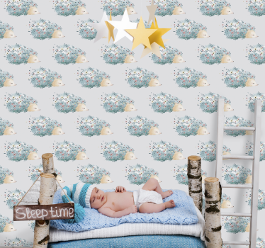 Tapeta zwierzęta kwiatowy wzór jeża - TenStickers