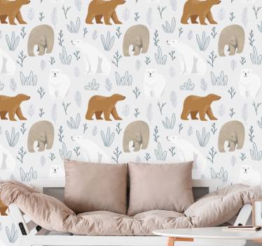 Tapeta zwierzęta wzór niedźwiedzia brązowego i polarnego - TenStickers