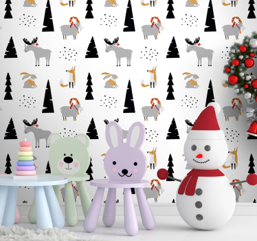 Tapeta zwierzęta świąteczny wzór zwierzęcy - TenStickers