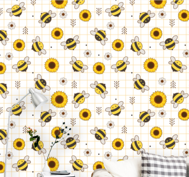 Tapeta zwierzęta wzór słoneczników pszczół - TenStickers