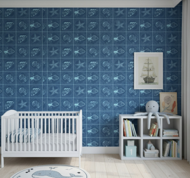 Tapeta zwierzęta Życie morskie w ornamenty - TenStickers