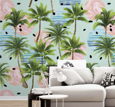 Tapety salonowe z palmami i falami - TenStickers